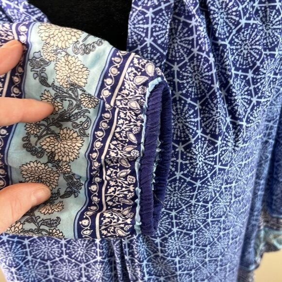 Anne Carson Womens Blue Boho Patterned 3/4 Sleeve Blouse S - Picture 5 of 7